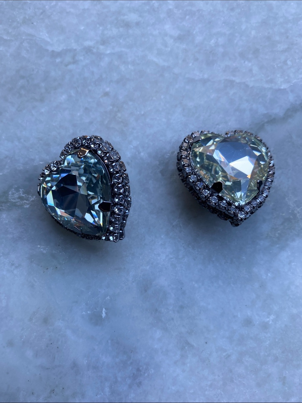 Zara Heart Crystal Stud Earrings - Pale Blue & Opalescent